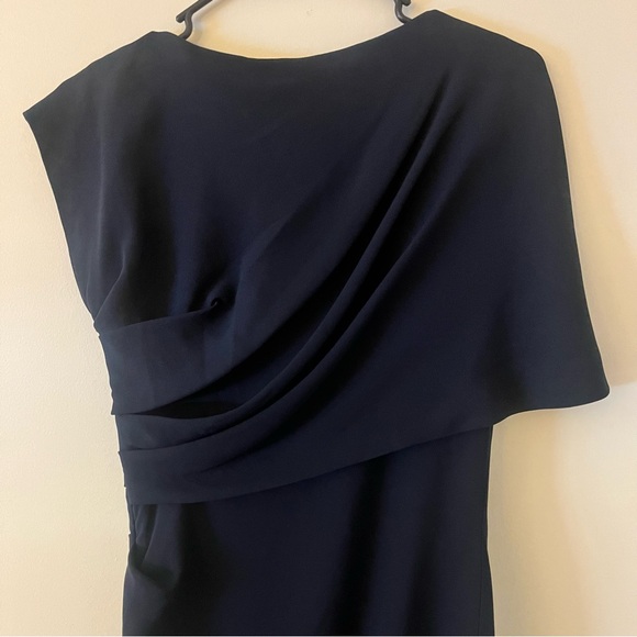 Oscar de la Renta Navy Draped Silk Asymmetrical Navy Dress 6 NWT - Picture 11 of 17